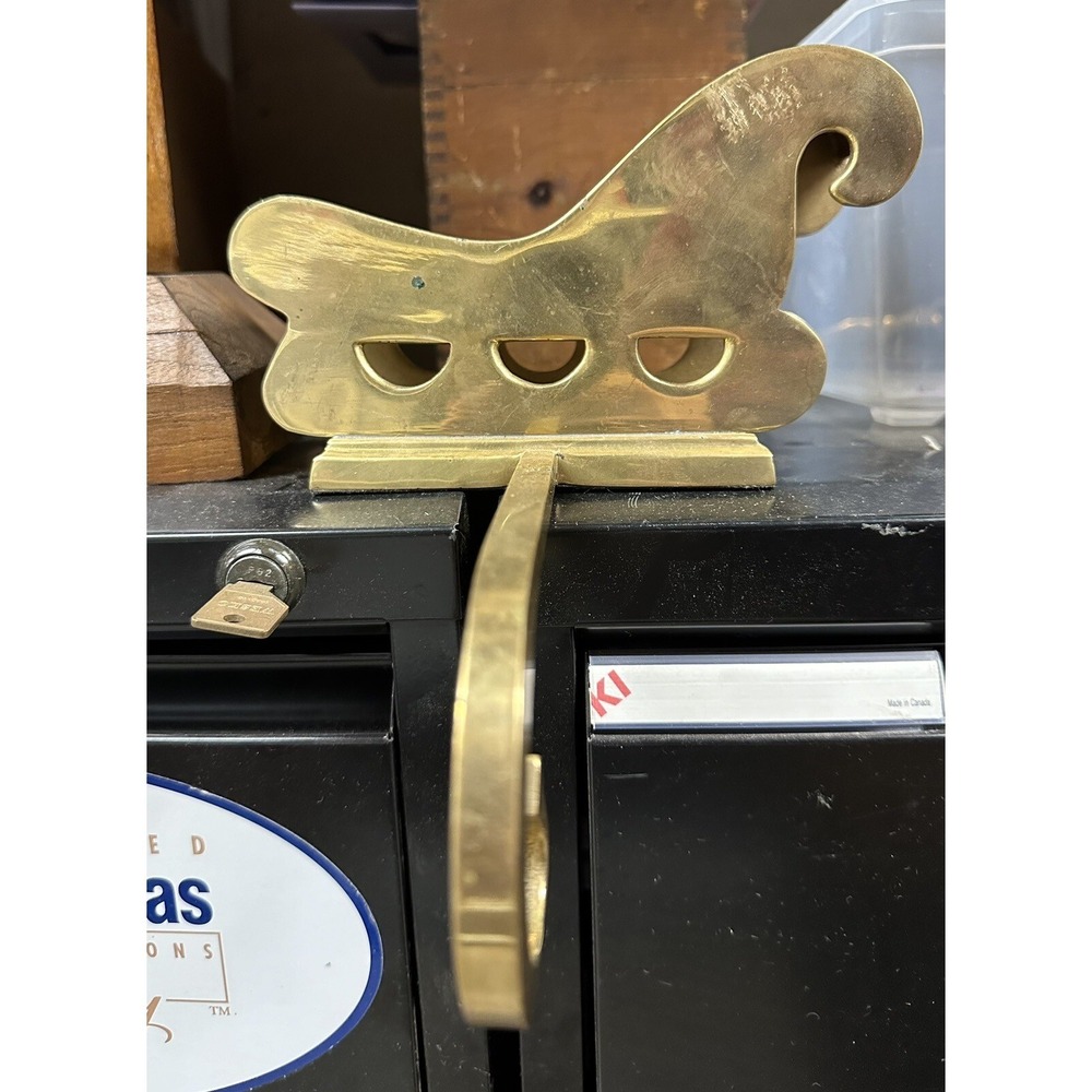 Vintage Solid Brass Christmas Stocking Hangers Holders Christmas Sleigh